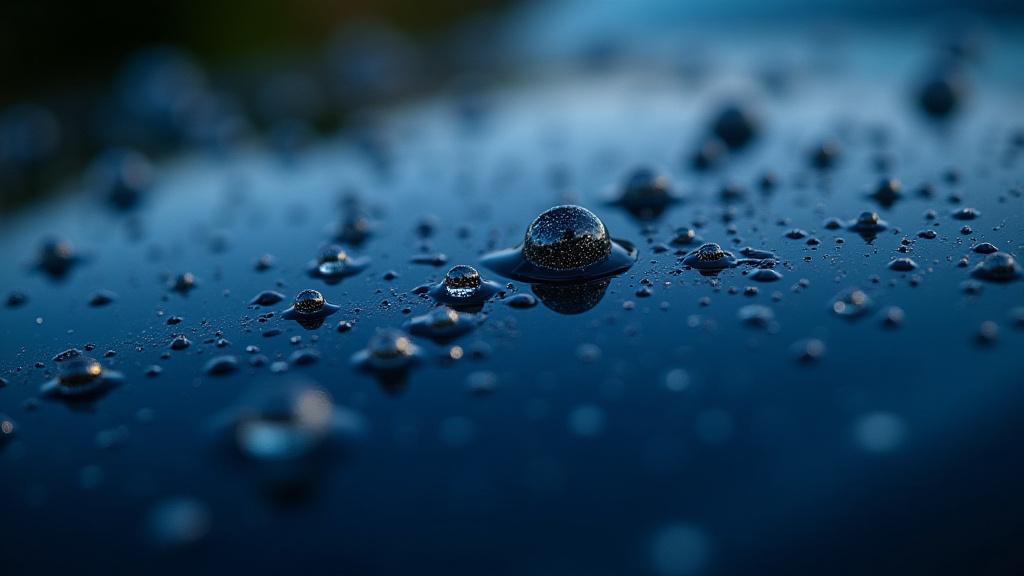 Gouttes d'eau perlant sur une carrosserie protégée